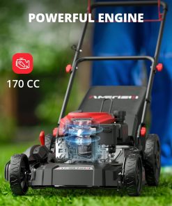 AMRISUN 21-Inch Self-Propelled Gas Lawn Mower for Large Yard, 170cc 4-Stroke Engine, 6-Position Adjustable Cutting Height, 3-in-1 Mulching, Side Discharge & Rear Bag for Garden Landscaping - 3