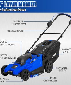 BILT HARD 17 40V Cordless Push Lawn Mower, 12 String Trimmer and Leaf Blower Combo Set, Electric Lawn Mower Set with 3 x 4.0Ah Batteries and Dual Charger - 6