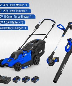 BILT HARD 17 40V Cordless Push Lawn Mower, 12 String Trimmer and Leaf Blower Combo Set, Electric Lawn Mower Set with 3 x 4.0Ah Batteries and Dual Charger - 7