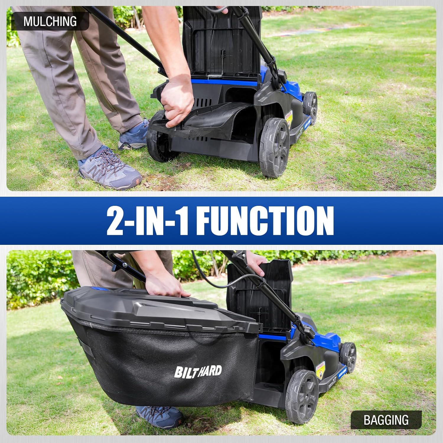 BILT HARD 17 40V Cordless Push Lawn Mower, 12 String Trimmer and Leaf Blower Combo Set, Electric Lawn Mower Set with 3 x 4.0Ah Batteries and Dual Charger - 9