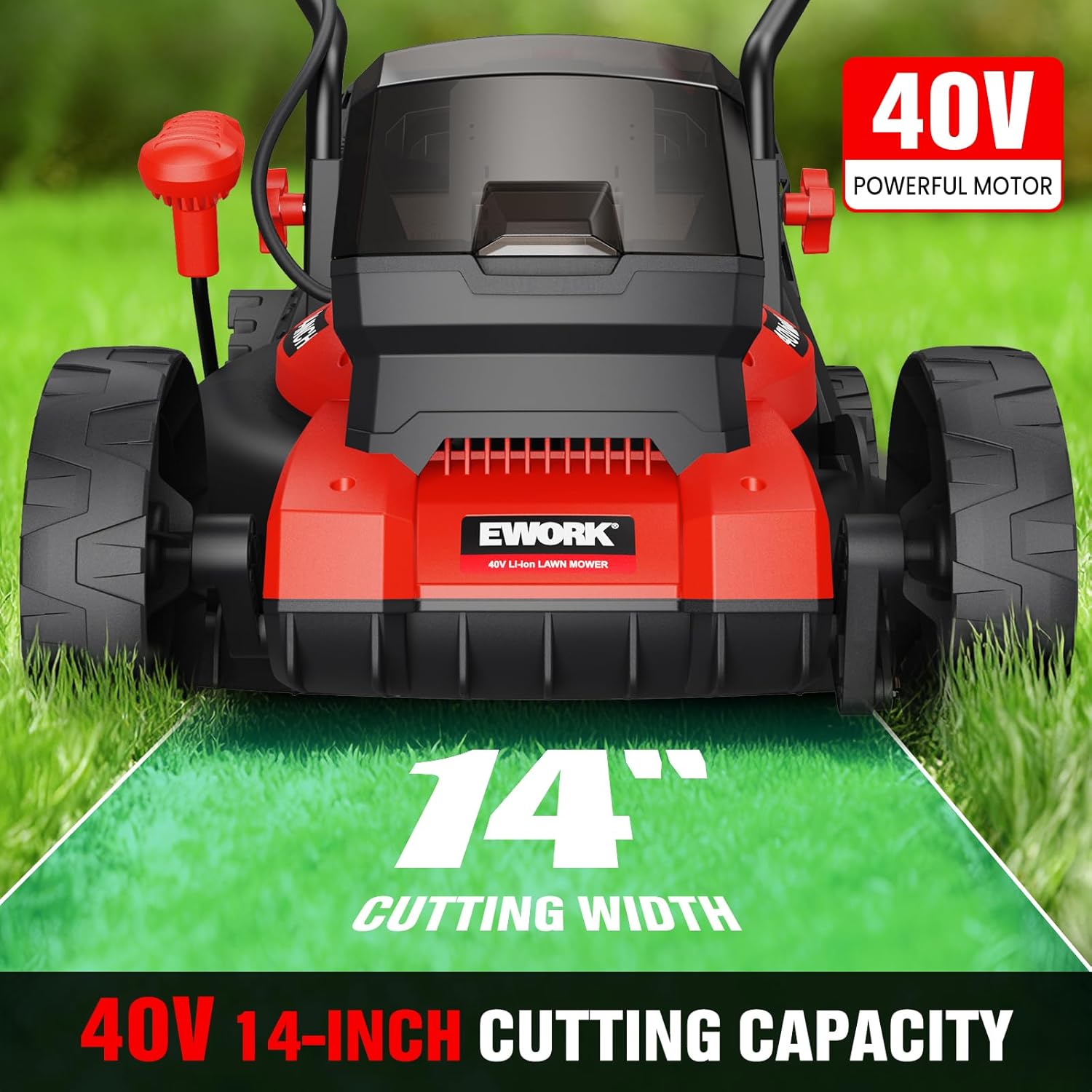 EWORK 40V Electric Lawn Mower Cordless, 14 Electric Push Mower with 2x4.0Ah Batteries & Charger, 3800RPM Motor, 6-Height Adjustment, 21Lbs Lightweight Battery Powered Lawnmower for Garden - 2