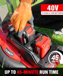EWORK 40V Electric Lawn Mower Cordless, 14 Electric Push Mower with 2x4.0Ah Batteries & Charger, 3800RPM Motor, 6-Height Adjustment, 21Lbs Lightweight Battery Powered Lawnmower for Garden - 3