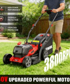 EWORK 40V Electric Lawn Mower Cordless, 14 Electric Push Mower with 2x4.0Ah Batteries & Charger, 3800RPM Motor, 6-Height Adjustment, 21Lbs Lightweight Battery Powered Lawnmower for Garden - 4