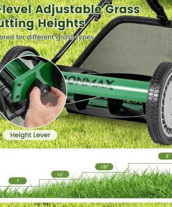 Goplus Manual Lawn Mower, 16 Inch 5-Blade Walk-Behind Cordless Grass Cutter with 7 Gallon Removable Grass Collect Bag, Adjustable Cutting Heights, Push Reel Lawn Mower for Yard, Garden - 2