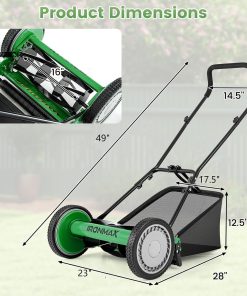 Goplus Manual Lawn Mower, 16 Inch 5-Blade Walk-Behind Cordless Grass Cutter with 7 Gallon Removable Grass Collect Bag, Adjustable Cutting Heights, Push Reel Lawn Mower for Yard, Garden - 5