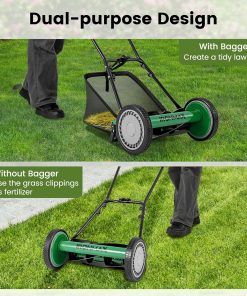 Goplus Manual Lawn Mower, 16 Inch 5-Blade Walk-Behind Cordless Grass Cutter with 7 Gallon Removable Grass Collect Bag, Adjustable Cutting Heights, Push Reel Lawn Mower for Yard, Garden - 7