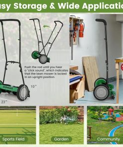 Goplus Manual Lawn Mower, 16 Inch 5-Blade Walk-Behind Cordless Grass Cutter with 7 Gallon Removable Grass Collect Bag, Adjustable Cutting Heights, Push Reel Lawn Mower for Yard, Garden - 8