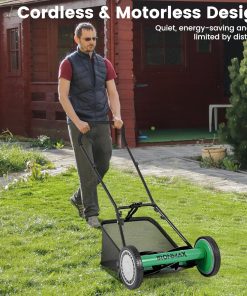 Goplus Manual Lawn Mower, 16 Inch 5-Blade Walk-Behind Cordless Grass Cutter with 7 Gallon Removable Grass Collect Bag, Adjustable Cutting Heights, Push Reel Lawn Mower for Yard, Garden - 9