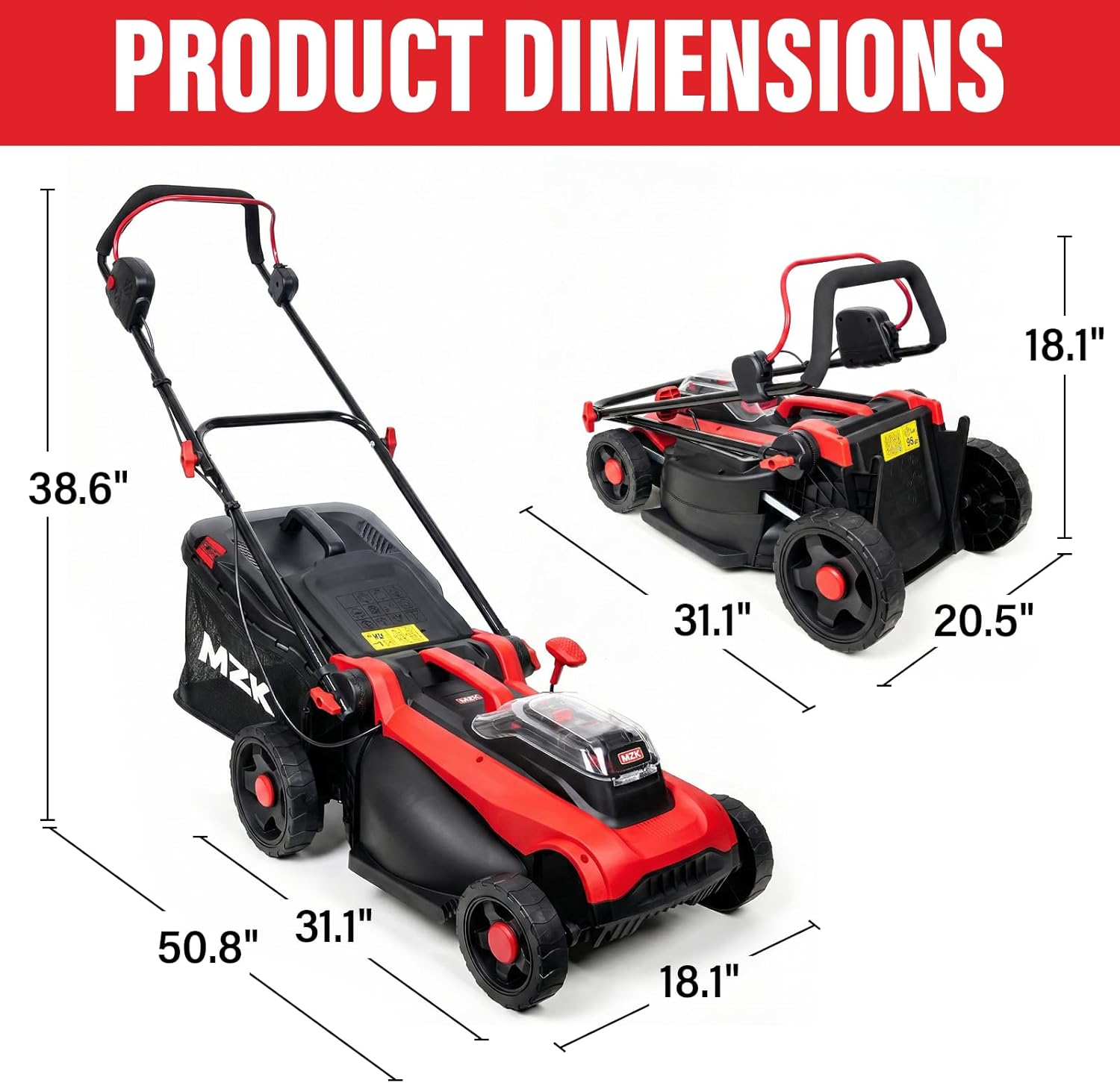MZK 40V 16 Electric Lawn Mower, 2-in-1 Brushless Cordless Lawn Mower, Walk-Behind Push Mowers with 5-Position Height Adjustment, 2 x 4.0Ah Batteries & Charger Included - 2