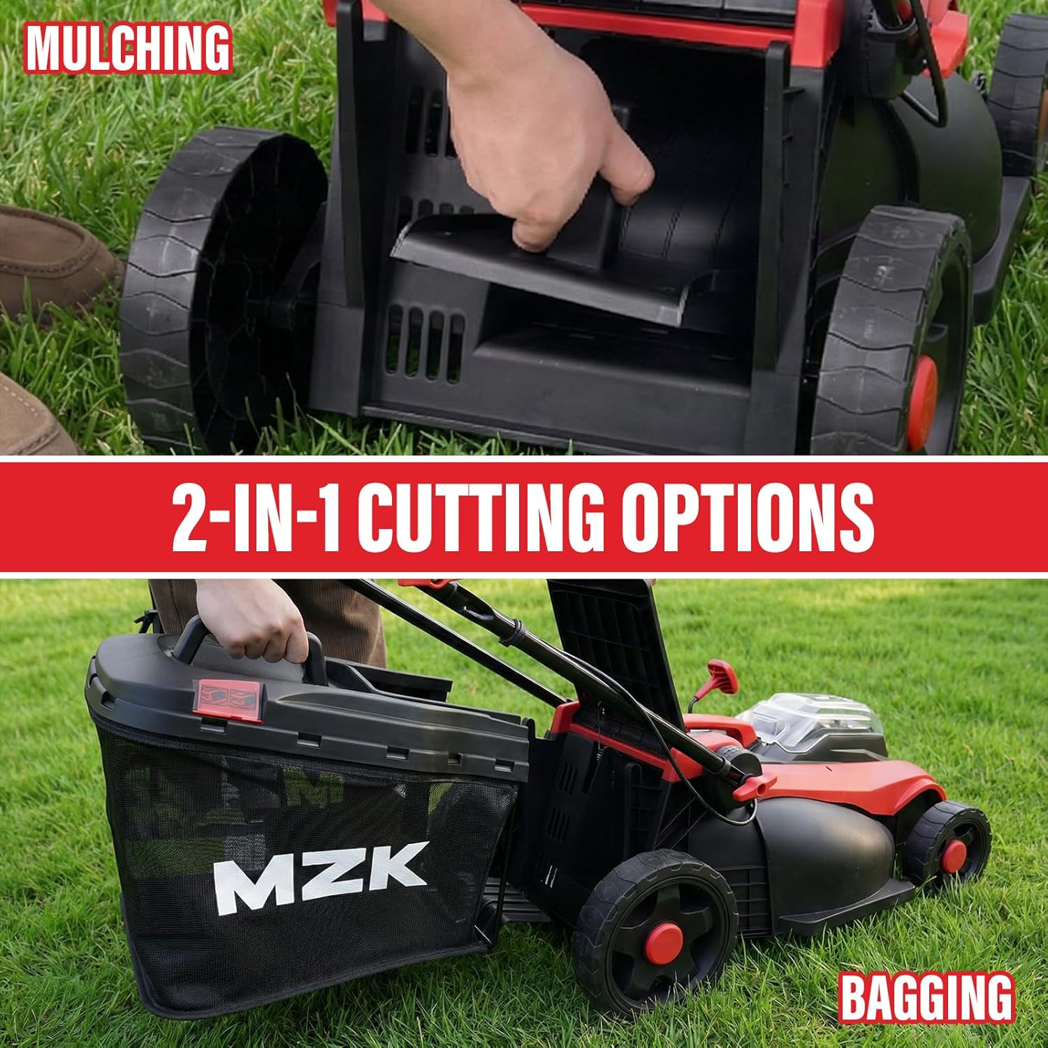 MZK 40V 16 Electric Lawn Mower, 2-in-1 Brushless Cordless Lawn Mower, Walk-Behind Push Mowers with 5-Position Height Adjustment, 2 x 4.0Ah Batteries & Charger Included - 3