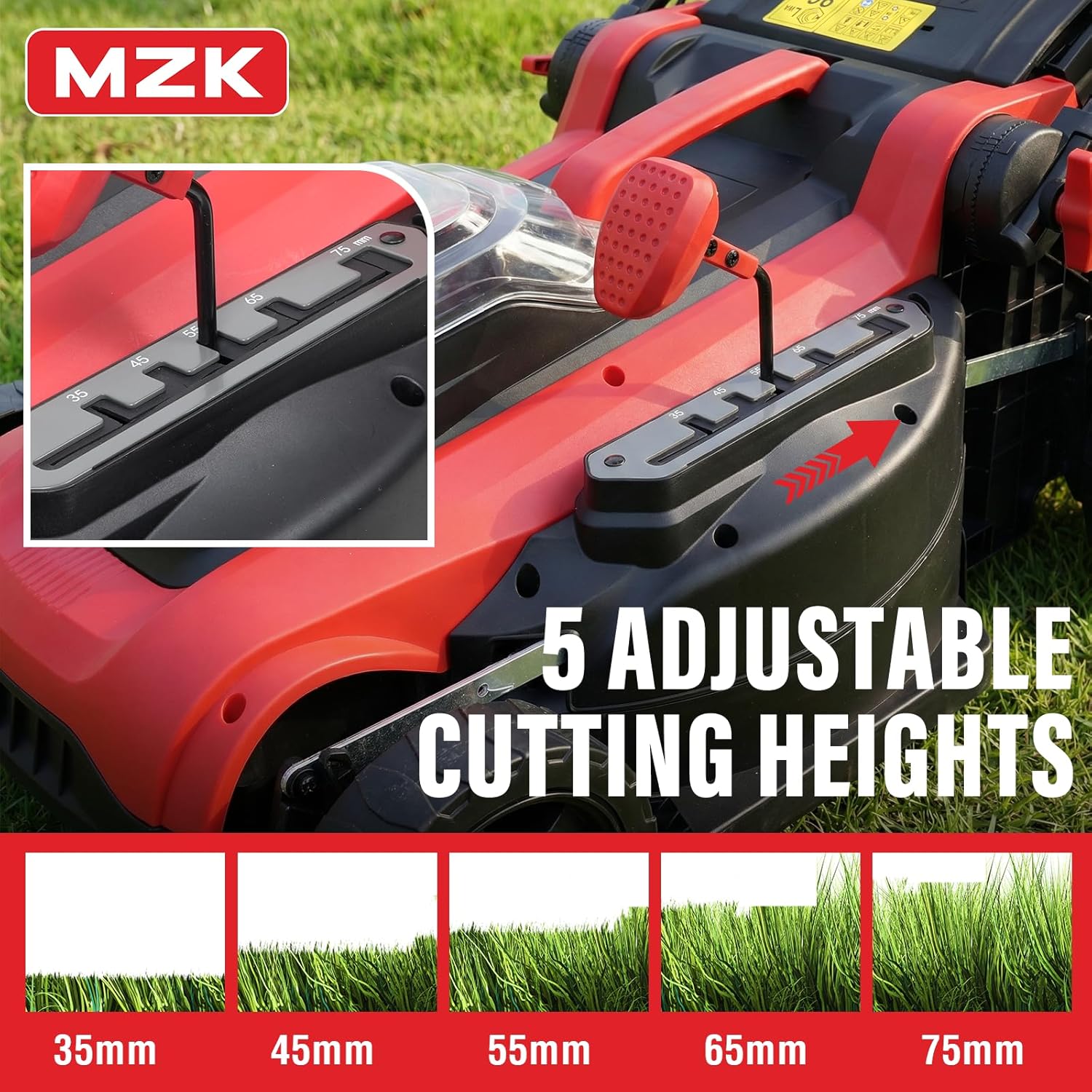 MZK 40V 16 Electric Lawn Mower, 2-in-1 Brushless Cordless Lawn Mower, Walk-Behind Push Mowers with 5-Position Height Adjustment, 2 x 4.0Ah Batteries & Charger Included - 5