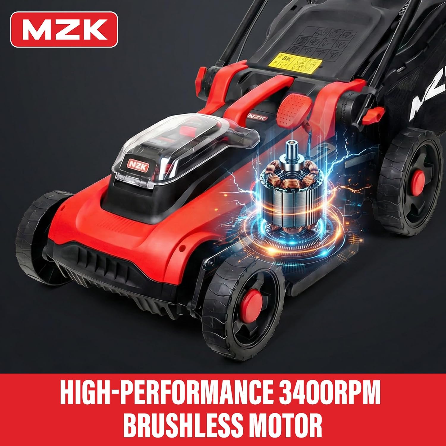 MZK 40V 16 Electric Lawn Mower, 2-in-1 Brushless Cordless Lawn Mower, Walk-Behind Push Mowers with 5-Position Height Adjustment, 2 x 4.0Ah Batteries & Charger Included - 6