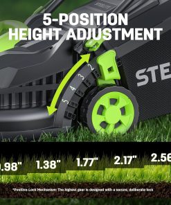 STEELITE 21V 13-Inch Brushless Electric Lawn Mower, Cordless Push Mower with 4.0Ah Battery & Charger, 5-Level Height Adjustment, Mulching-Bagging, for Small Yard - 3
