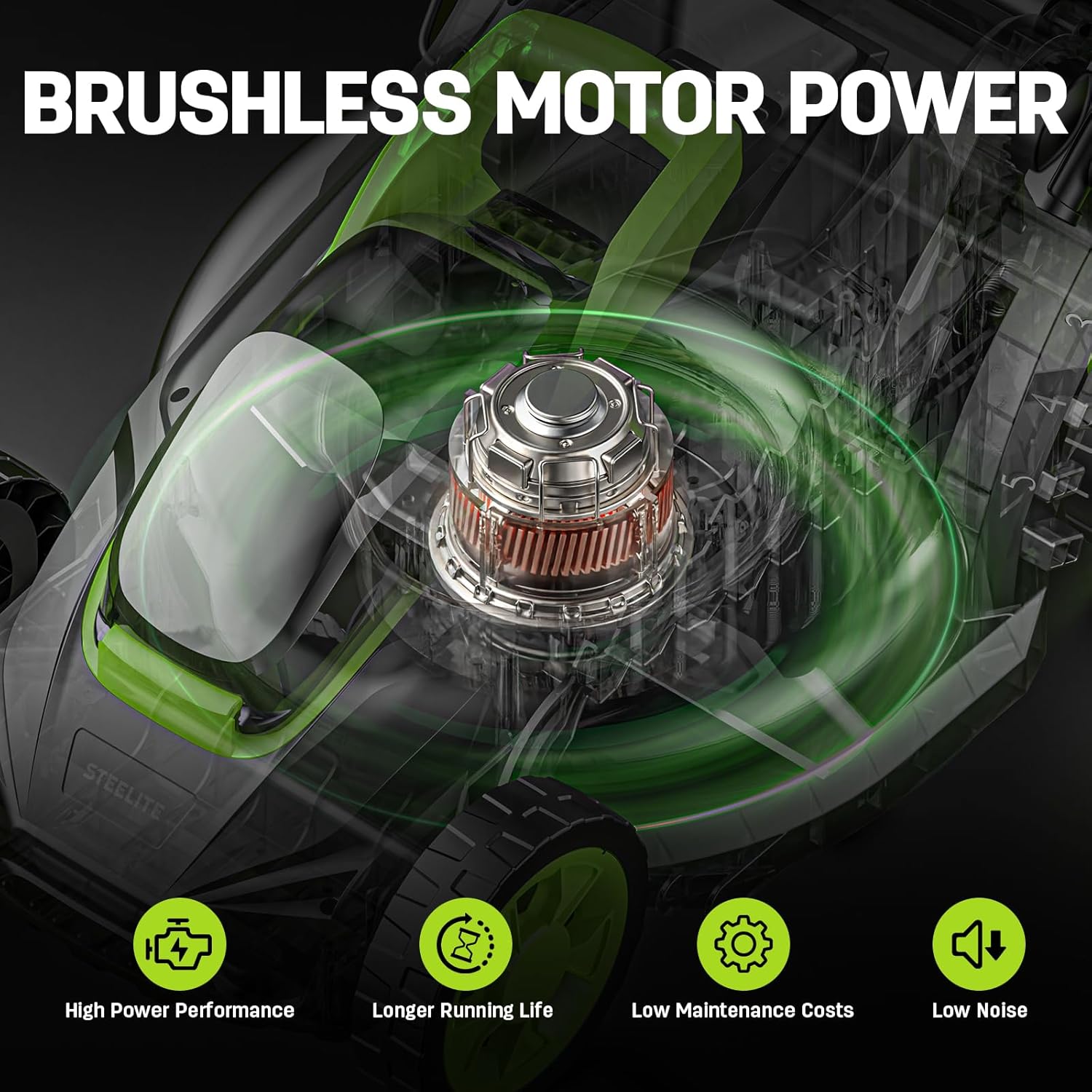 STEELITE 21V 13-Inch Brushless Electric Lawn Mower, Cordless Push Mower with 4.0Ah Battery & Charger, 5-Level Height Adjustment, Mulching-Bagging, for Small Yard - 7