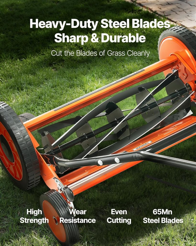 VEVOR Push Reel Lawn Mower 18 inch, 5 Blades Manual Push Mower No Motor, 1.37-2.44 in Adjustable Cutting Height, Walk-Behind Lawn Mowers with Grass Catcher Bag for Green Lawns - 3