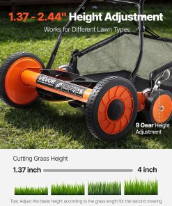 VEVOR Push Reel Lawn Mower 18 inch, 5 Blades Manual Push Mower No Motor, 1.37-2.44 in Adjustable Cutting Height, Walk-Behind Lawn Mowers with Grass Catcher Bag for Green Lawns - 4