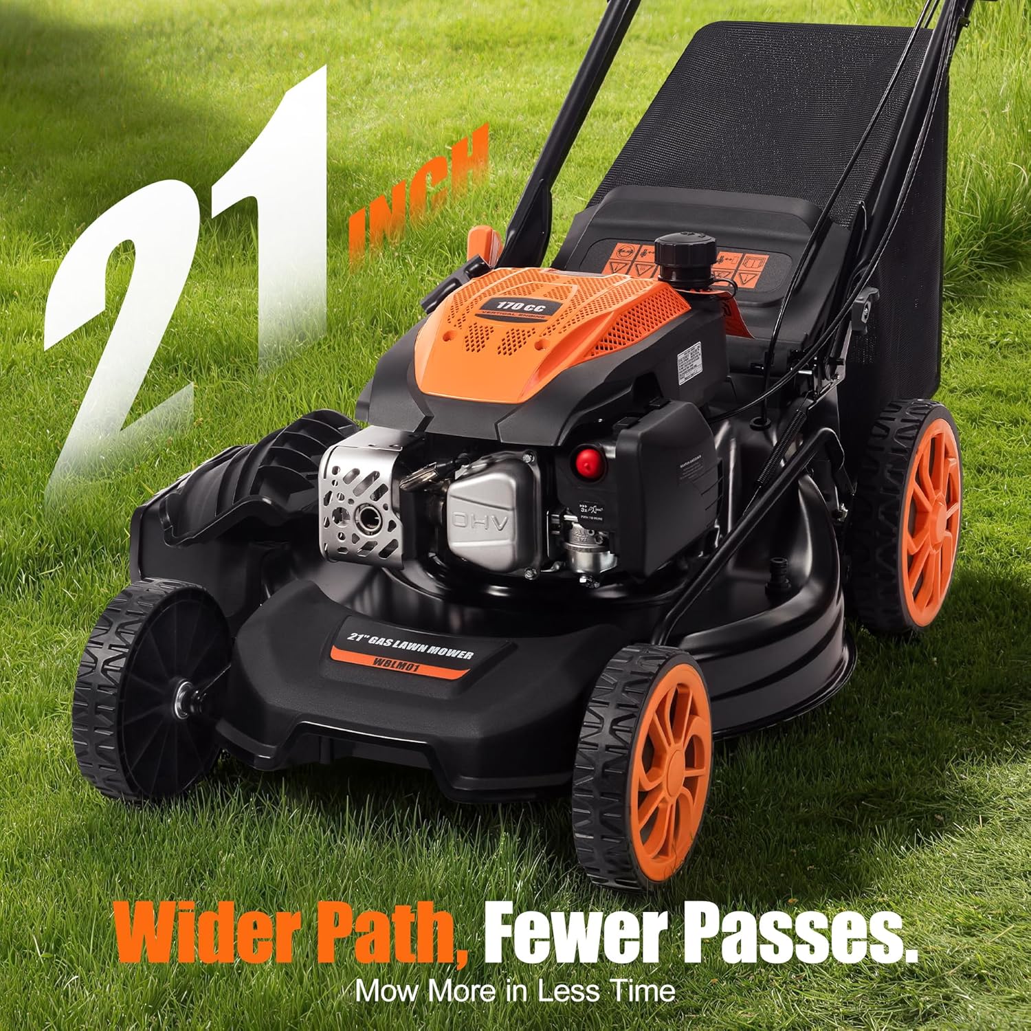 21" Self-Propelled Gas Lawn Mower, 170cc 4-Stroke Engine, 7-Position Cutting Height, 3-in-1 Versatile Mulching Bagging Discharging, 1.9 Bushels Large Grass Collector - Image 3