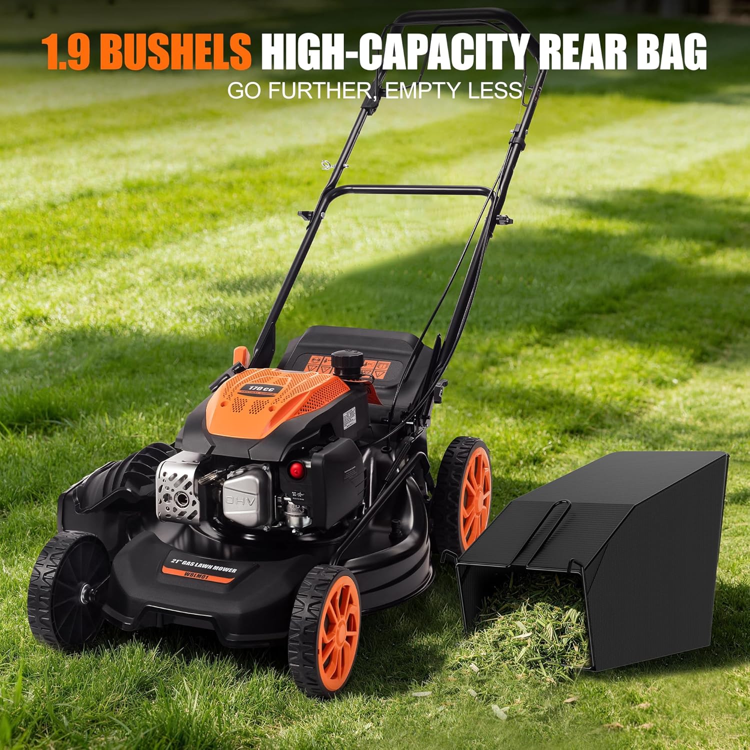 21" Self-Propelled Gas Lawn Mower, 170cc 4-Stroke Engine, 7-Position Cutting Height, 3-in-1 Versatile Mulching Bagging Discharging, 1.9 Bushels Large Grass Collector - Image 6