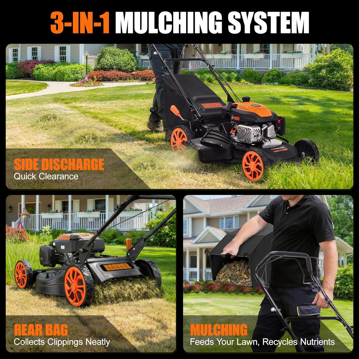 21" Self-Propelled Gas Lawn Mower, 170cc 4-Stroke Engine, 7-Position Cutting Height, 3-in-1 Versatile Mulching Bagging Discharging, 1.9 Bushels Large Grass Collector - Image 7