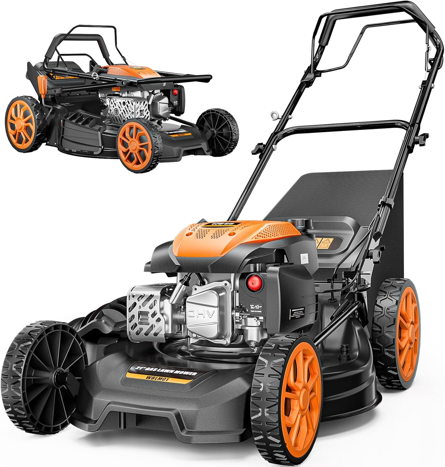 21 Self-Propelled Lawn Mower Gas, 170CC 4-in-1 Mulch-Rear Bag-Side Discharge-Rear Discharge, Walk-Behind Lawnmower with 7-Position Cutting Height, Foldable Gas Lawn Mowers - 1