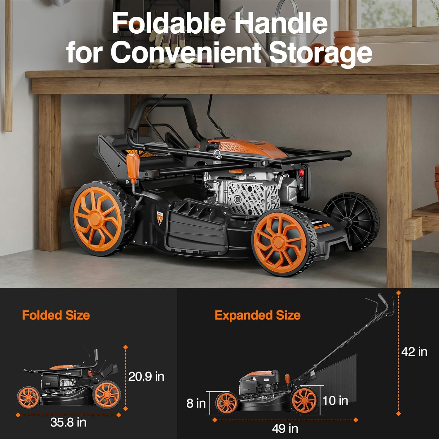 21" Self-Propelled Lawn Mower Gas, 170CC 4-in-1 Mulch/Rear Bag/Side Discharge/Rear Discharge, Walk-Behind Lawnmower with 7-Position Cutting Height, Foldable Gas Lawn Mowers for Yard Garden - Image 9