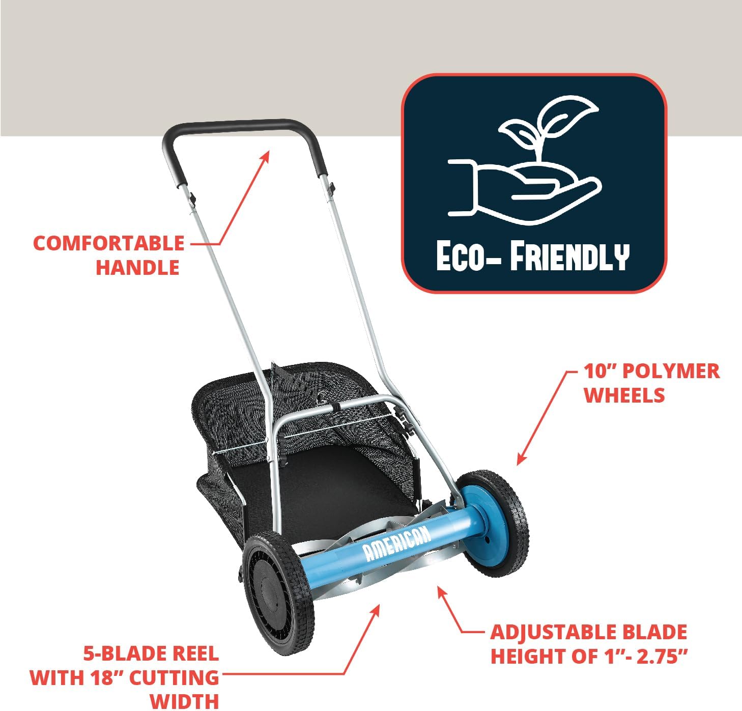 American Lawn Mower Company 1804-18 18-Inch 5-Blade Walk Behind Reel Lawn Mower with Grass Catcher - Image 3