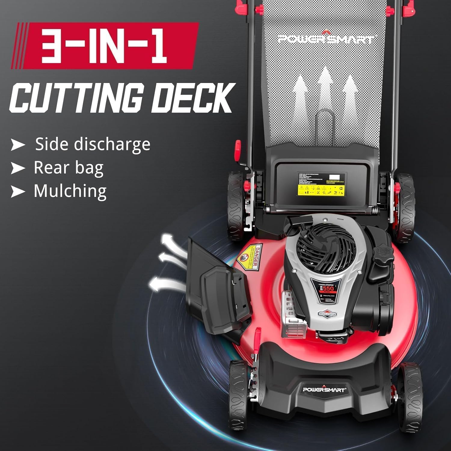PowerSmart 21" 3-in-1 Gas Push Lawn Mower with 140cc 4-Stroke Engine - Wide Cutting Deck, 6 Height Adjustments, Mulching Capability - Image 4