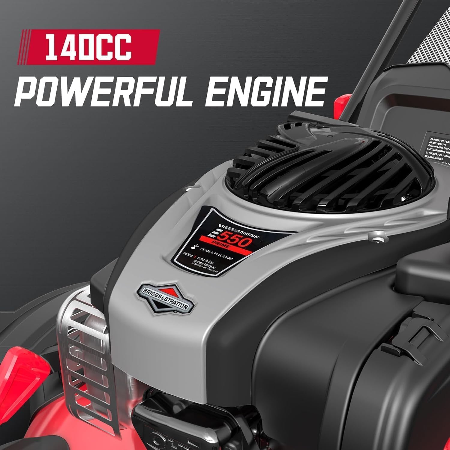 PowerSmart 21" 3-in-1 Gas Push Lawn Mower with 140cc 4-Stroke Engine - Wide Cutting Deck, 6 Height Adjustments, Mulching Capability - Image 3