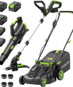 STEELITE 40V 17-inch Electric Lawn Mower, 12-Inch Cordless String Trimmer and 500CFM Leaf Blower Combo, Cordless Lawn Mower Set with 3x4.0Ah Batteries and Dual Chargers - 1