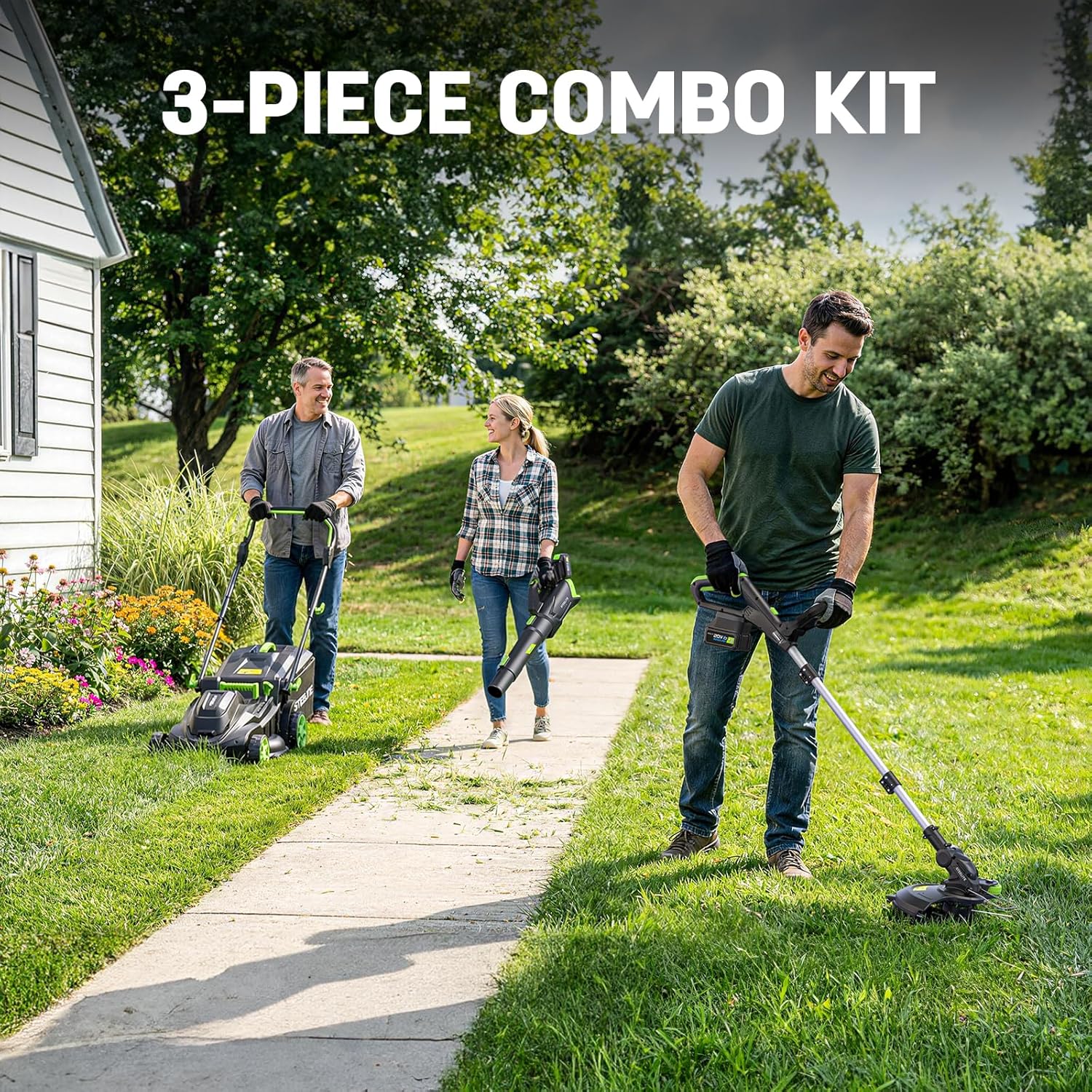 STEELITE 40V 17-inch Electric Lawn Mower, 12-Inch Cordless String Trimmer and 500CFM Leaf Blower Combo, Cordless Lawn Mower Set with 3x4.0Ah Batteries and Dual Chargers - Image 2