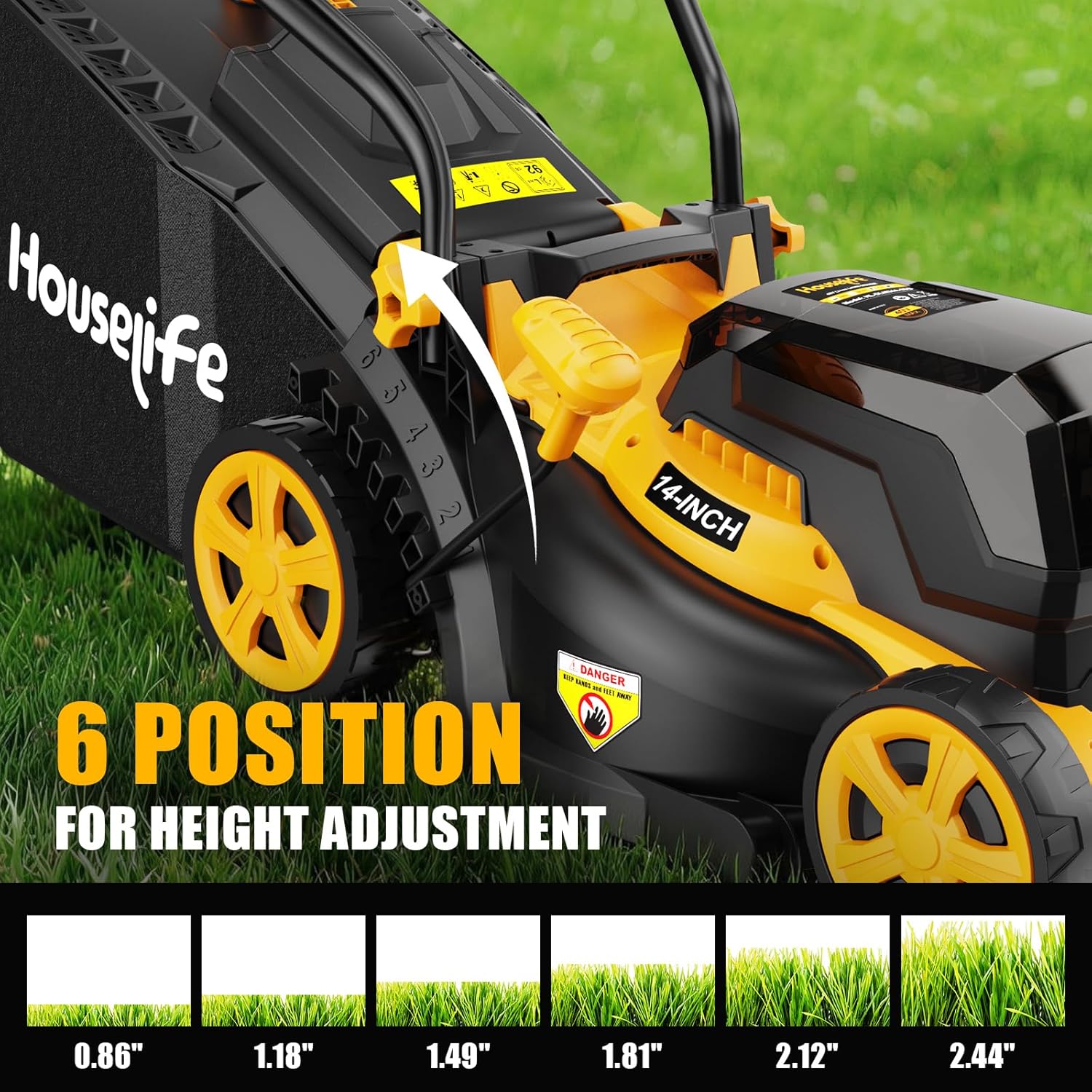 40V Cordless Lawn Mower Compatible with Dewalt 2x20V MAX Battery, 14 Inch Electric Lawn Mower with 35L Grass Bag, 6-Position Height Adjustment, Foldable Push Mower for Yard (Tool Only) - Image 5