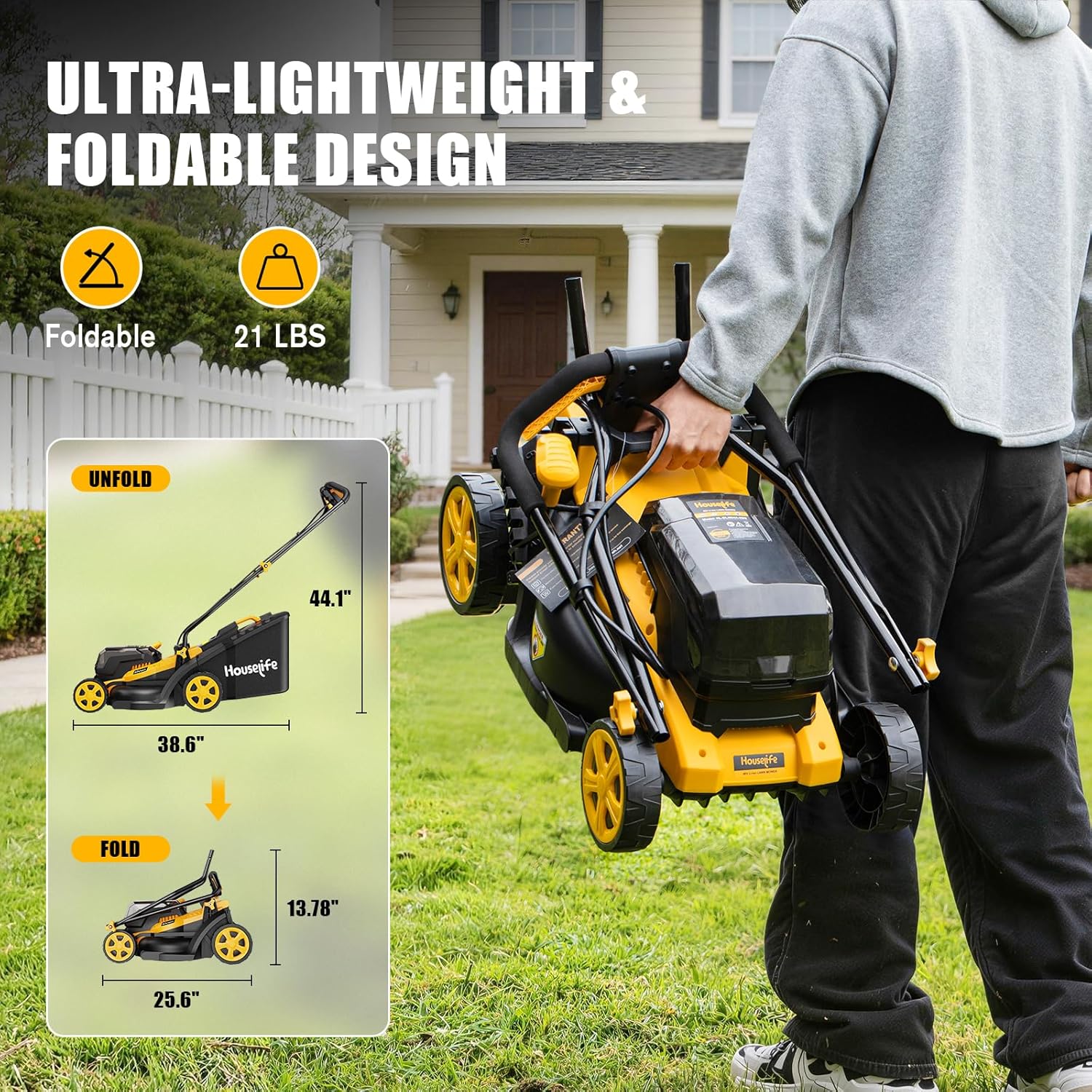 40V Cordless Lawn Mower Compatible with Dewalt 2x20V MAX Battery, 14 Inch Electric Lawn Mower with 35L Grass Bag, 6-Position Height Adjustment, Foldable Push Mower for Yard (Tool Only) - Image 2