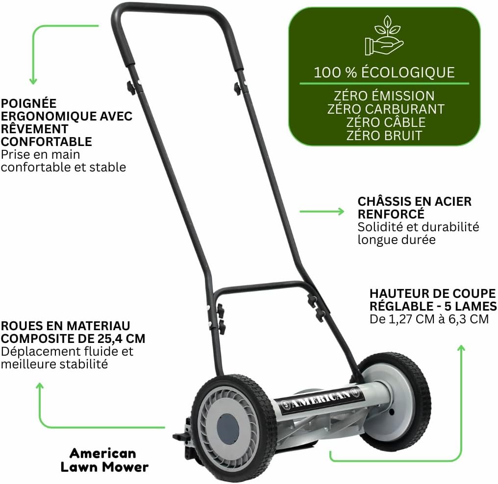 American Lawn Mower Company 1815-18 18-Inch 5-Blade Push Reel Lawn Mower, 18-Inch, 5-Blade, Black - Image 8