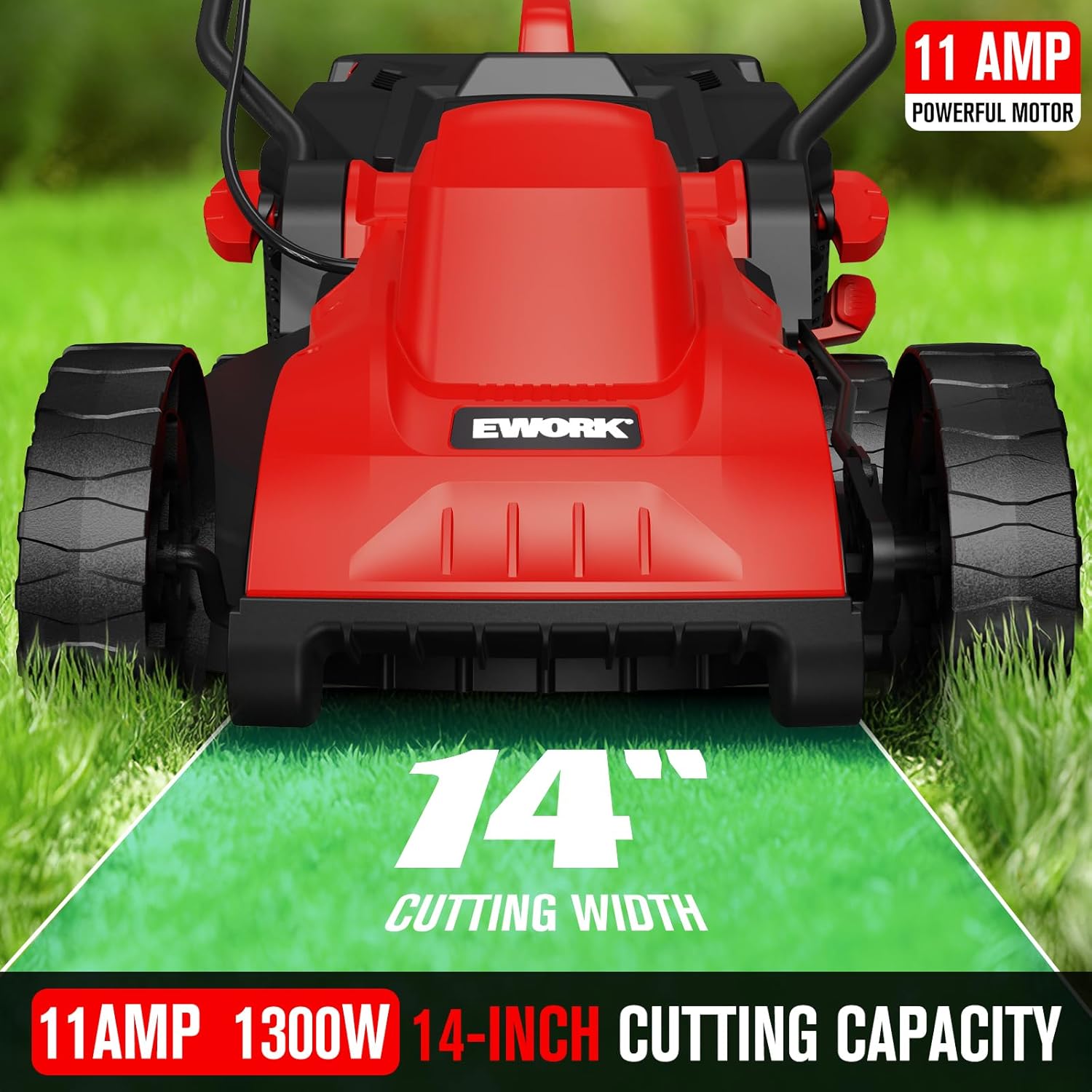 EWORK Corded Electric Lawn Mower 14-Inch, 11Amp Electric Push Mower with 30L Collection Bag, 4-Height Adjustment, Lightweight Lawnmower for Garden, Yard - Image 7