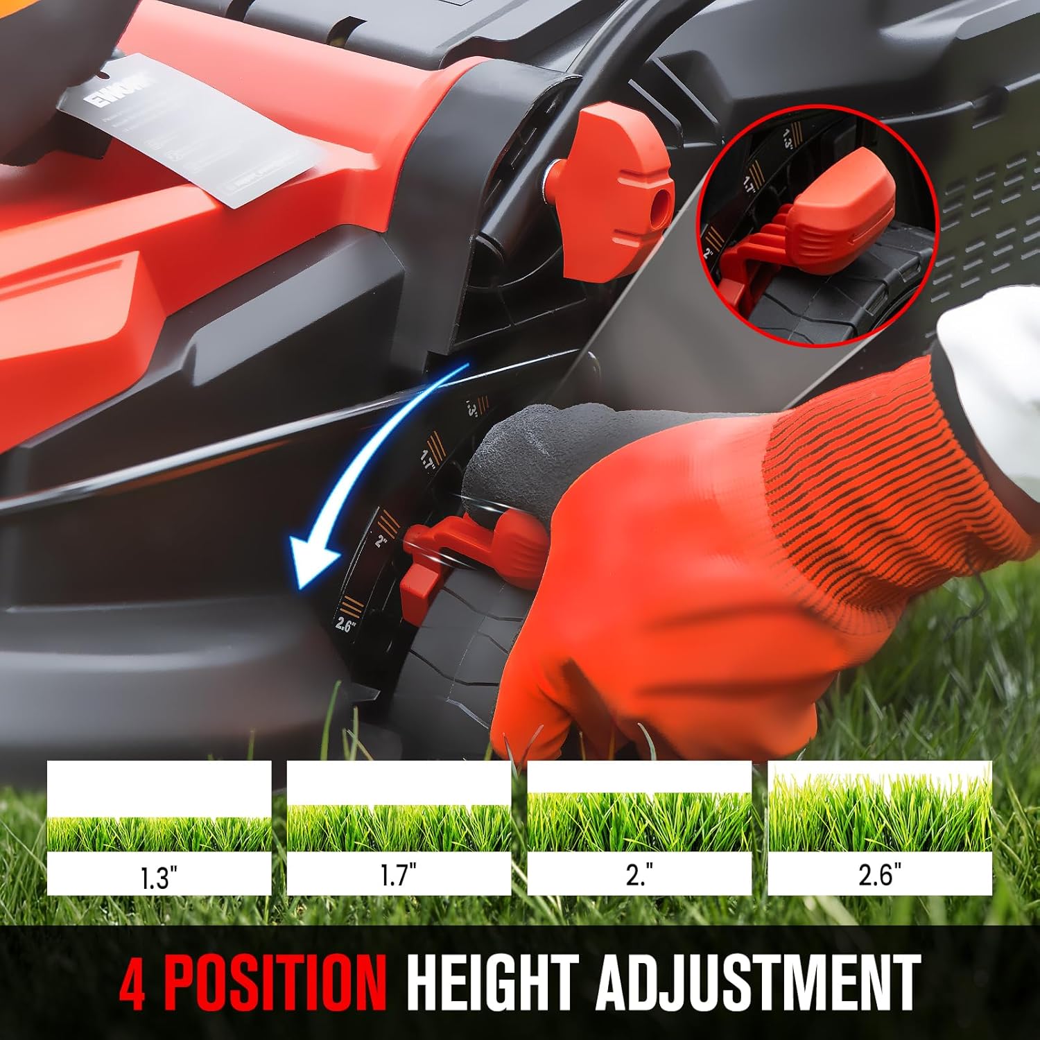 EWORK Corded Electric Lawn Mower 14-Inch, 11Amp Electric Push Mower with 30L Collection Bag, 4-Height Adjustment, Lightweight Lawnmower for Garden, Yard - Image 4