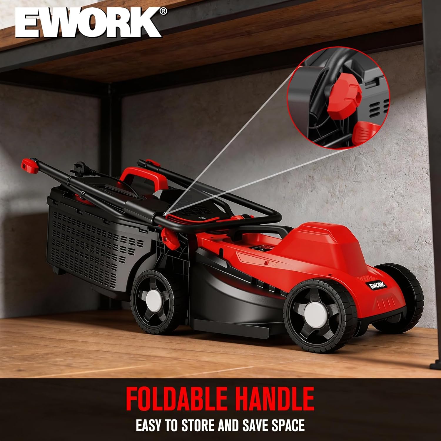 EWORK Corded Electric Lawn Mower 14-Inch, 11Amp Electric Push Mower with 30L Collection Bag, 4-Height Adjustment, Lightweight Lawnmower for Garden, Yard - Image 2