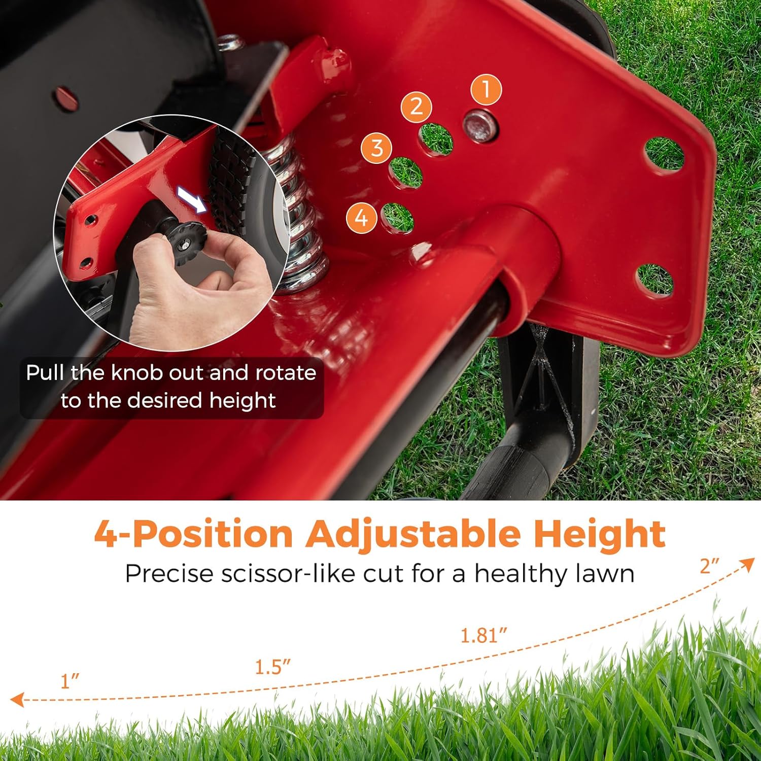 IRONMAX Lawn Mower, 16 Inch Push Reel Lawn Mower with 5 Steel Blades, Adjustable Cutting Heights, Grass Catcher Bag, Walk-Behind Manual Lawnmower for Garden Park Yard, No Motor (Red, 16 Inch) - Image 6