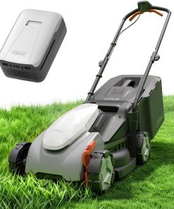 Litheli 14 Inch Cordless Lawn Mower, Brushless Battery Powered Push Mower with 5.0Ah Battery, 5-Position Height, 8-Gallon Bag, Lightweight Grass Cutter for Small to Mid-Sized Yards