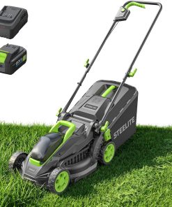 STEELITE 13-Inch Cordless Electric Lawn Mower, 21V Brushless Battery Push Mower with 4.0Ah Battery & Charger, 5-Position Height Adjustment, 8-Gallon Grass Bag - 1