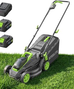 STEELITE 2x20V 13 Inch Brushless Electric Lawn Mower, Ultra-Lightweight with 2x4.0Ah Batteries for 50-Min Runtime, User-Friendly Cordless Push Mower for Garden, Yard & Farm