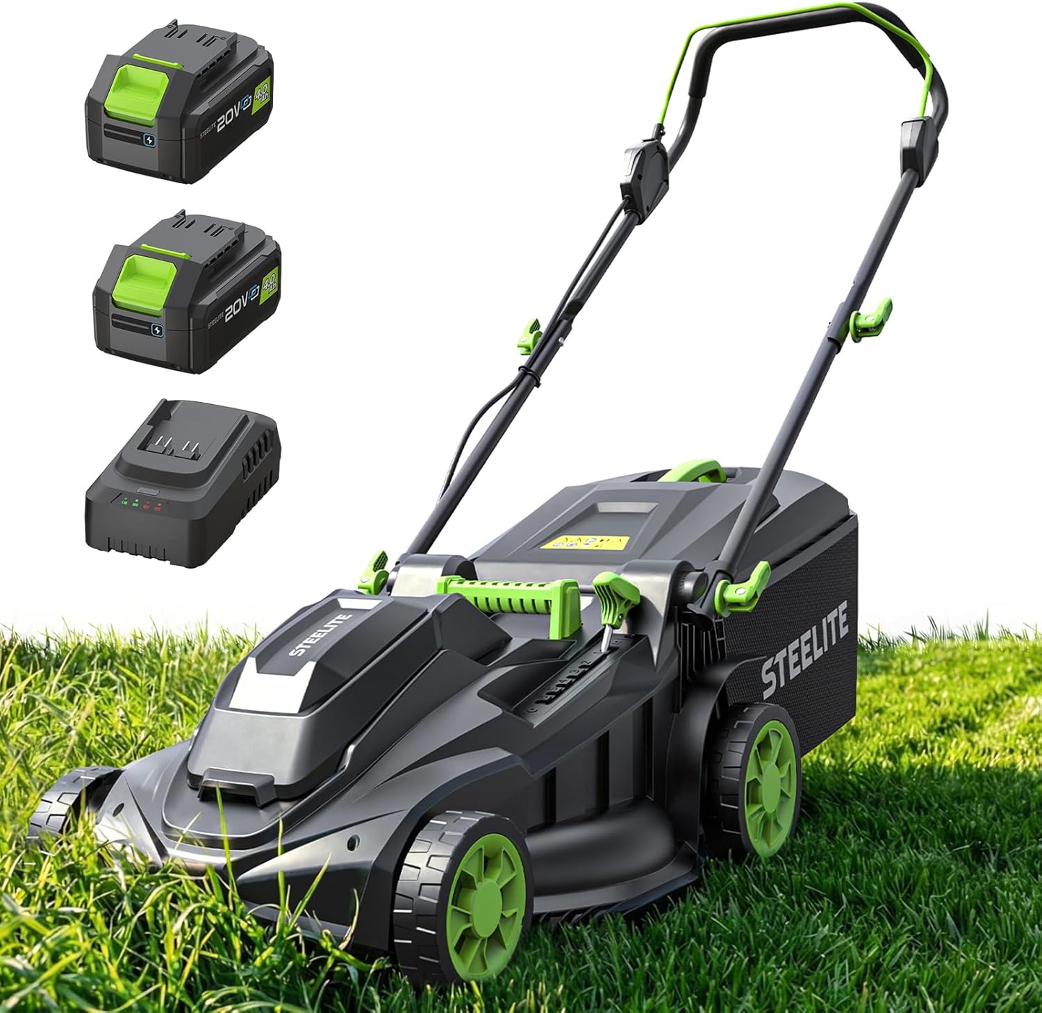 STEELITE 40V(2x20V) 17 Inch Electric Lawn Mower, Brushless Mower with 6-Height Adjustment for Medium and Small Yard Care, 2-in-1 Bagging & Mulching, Includes 2X 4.0Ah Batteries & Charger - 1