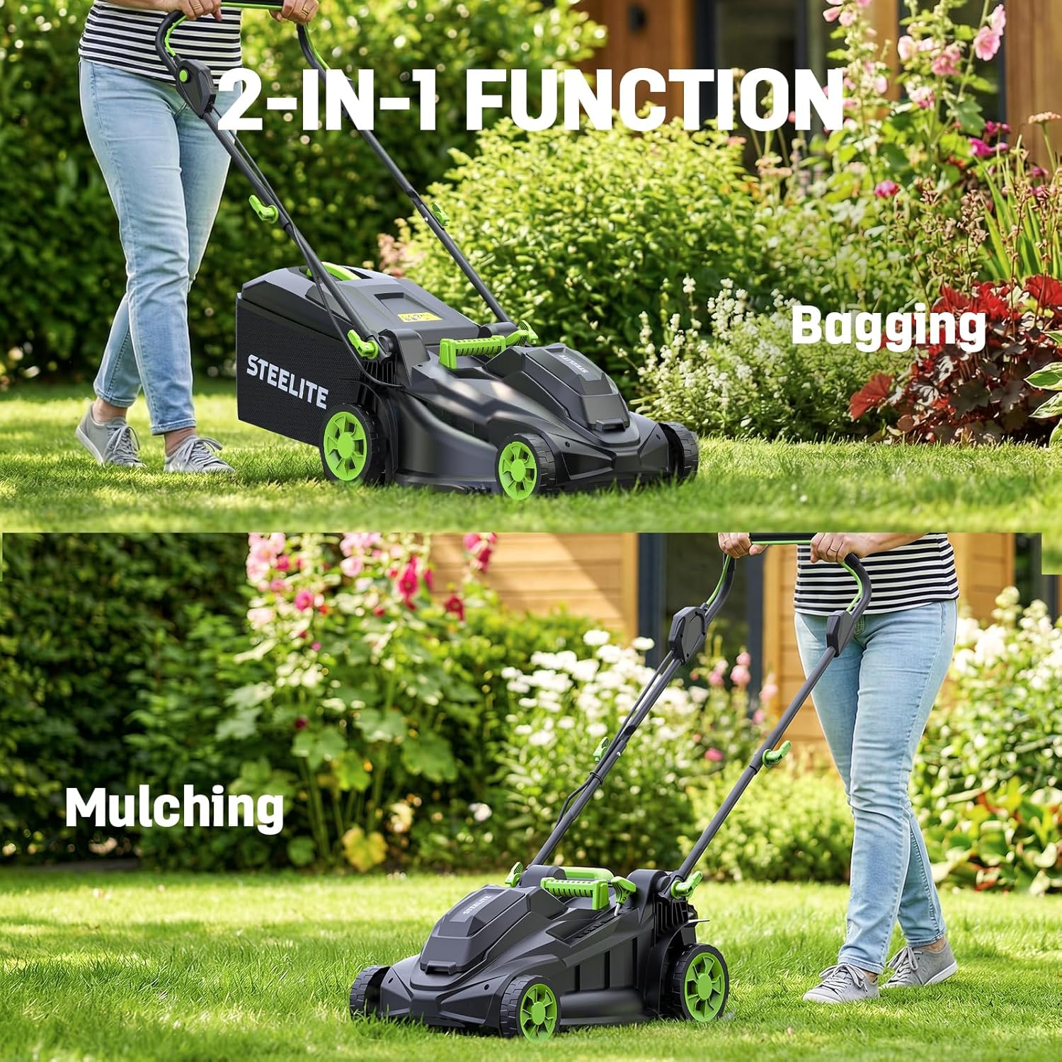 STEELITE 40V(2x20V) 17 Inch Electric Lawn Mower, Brushless Mower with 6-Height Adjustment for Medium and Small Yard Care, 2-in-1 Bagging & Mulching, Includes 2X 4.0Ah Batteries & Charger - Image 8