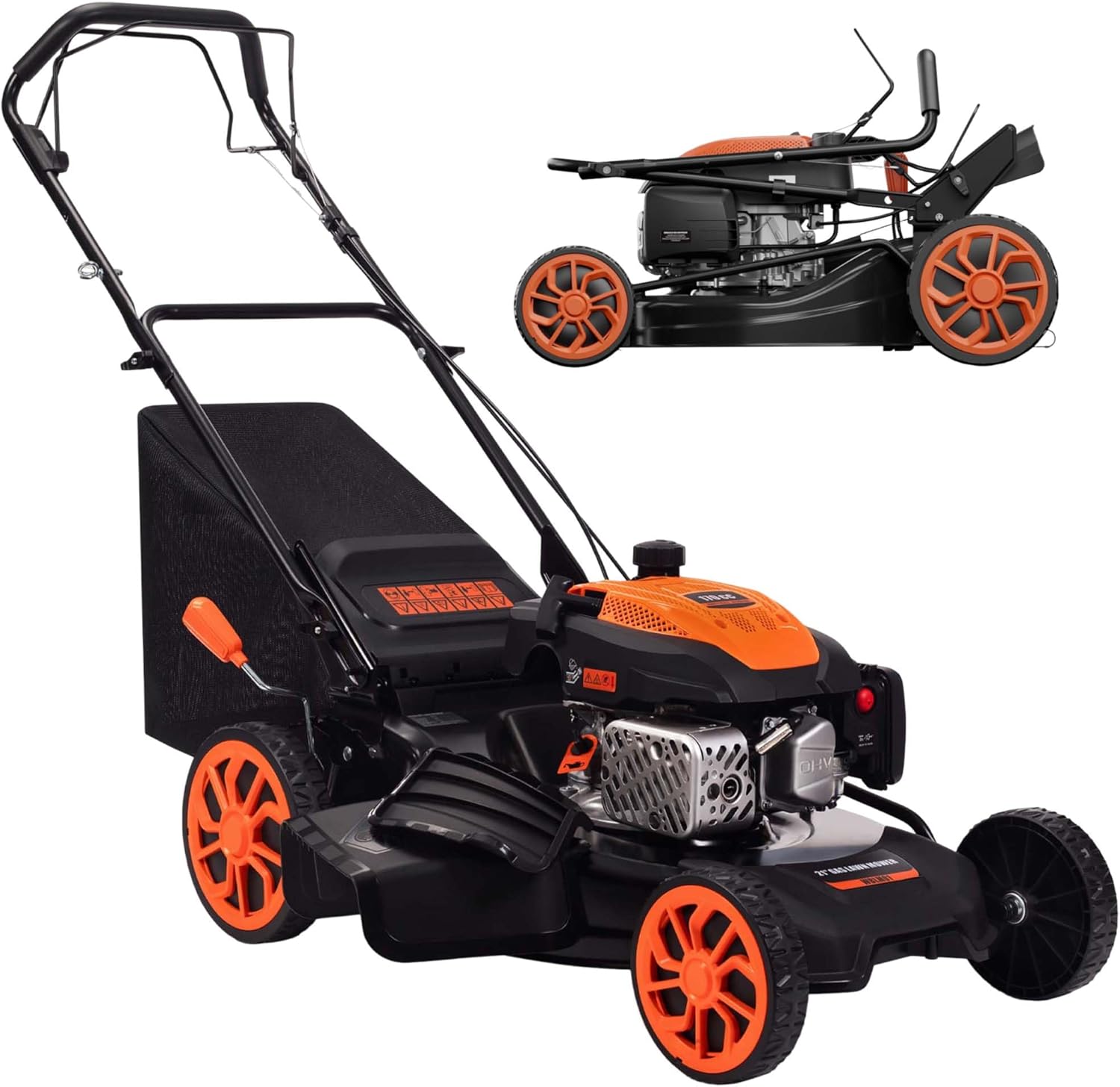 Self-Propelled Gas Lawn Mower - 21 inch with 170cc 4-Stroke Engine, 7-Position Cutting Height, 3-in-1 Versatile Mulching Bagging Discharging, 1.9 Bushels Large Grass Collector, EPA Compliment - 1