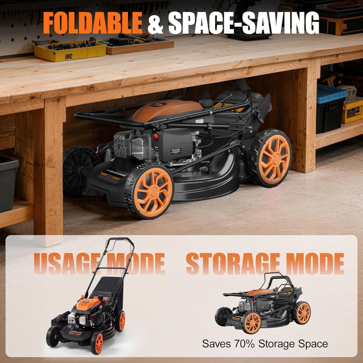 Self-Propelled Gas Lawn Mower - 21 inch with 170cc 4-Stroke Engine, 7-Position Cutting Height, 3-in-1 Versatile Mulching Bagging Discharging, 1.9 Bushels Large Grass Collector, EPA Compliment - Image 2