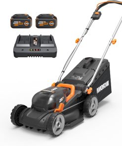 WORX Cordless Lawn Mower, 14 40V Electric Mower with Brushless Motor, Lightweight 2 in 1 Push Lawn Mower with 6-Position Height Adjustment for Small Yards, 2 Batteries & Charger Included, WG735 - 1