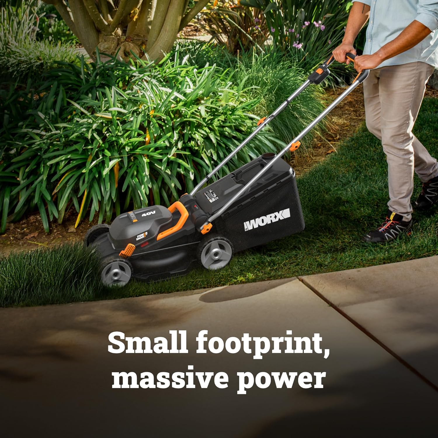 WORX Cordless Lawn Mower, 14" 40V Electric Mower with Brushless Motor, Lightweight 2 in 1 Push Lawn Mower with 6-Position Height Adjustment for Small Yards, 2 Batteries & Charger Included, WG735 - Image 8