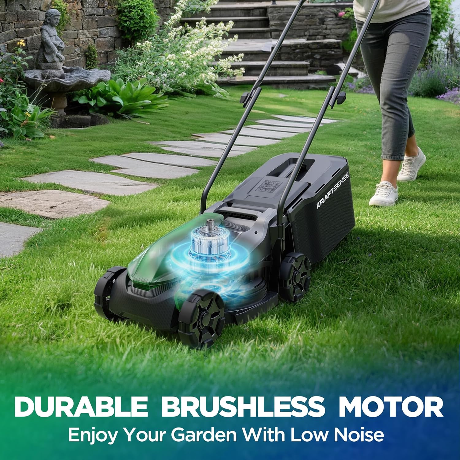 14" Cordless Lawn Mower, 20V Lightweight Push Mower with 2×5.0Ah Battery, Ultra-Quiet Motor for Small Yards, Lawn Care, Backyard Maintenance - Image 6