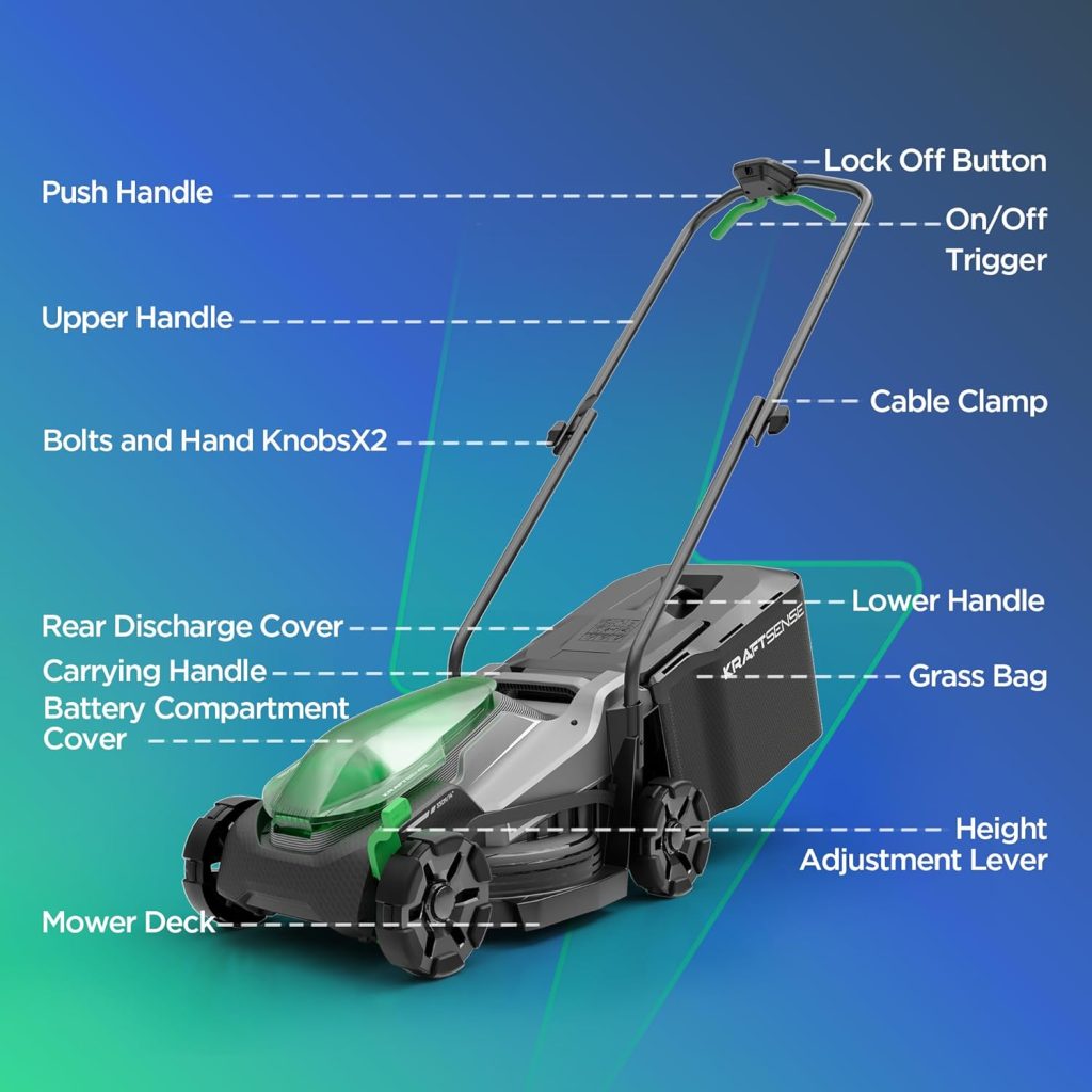 14" Cordless Lawn Mower, 20V Lightweight Push Mower with 2×5.0Ah Battery, Ultra-Quiet Motor for Small Yards, Lawn Care, Backyard Maintenance