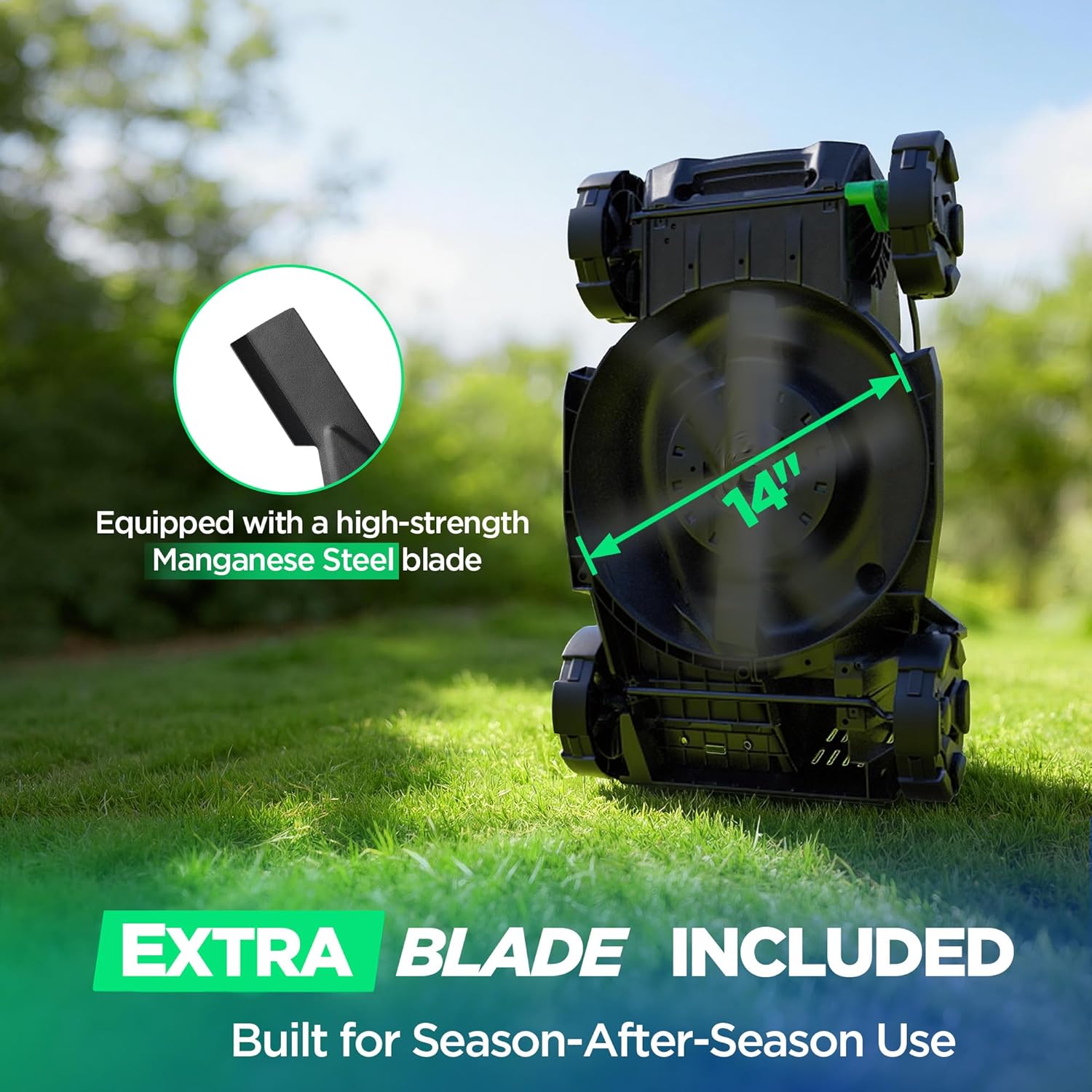 14" Cordless Lawn Mower, 20V Lightweight Push Mower with 2×5.0Ah Battery, Ultra-Quiet Motor for Small Yards, Lawn Care, Backyard Maintenance - Image 3