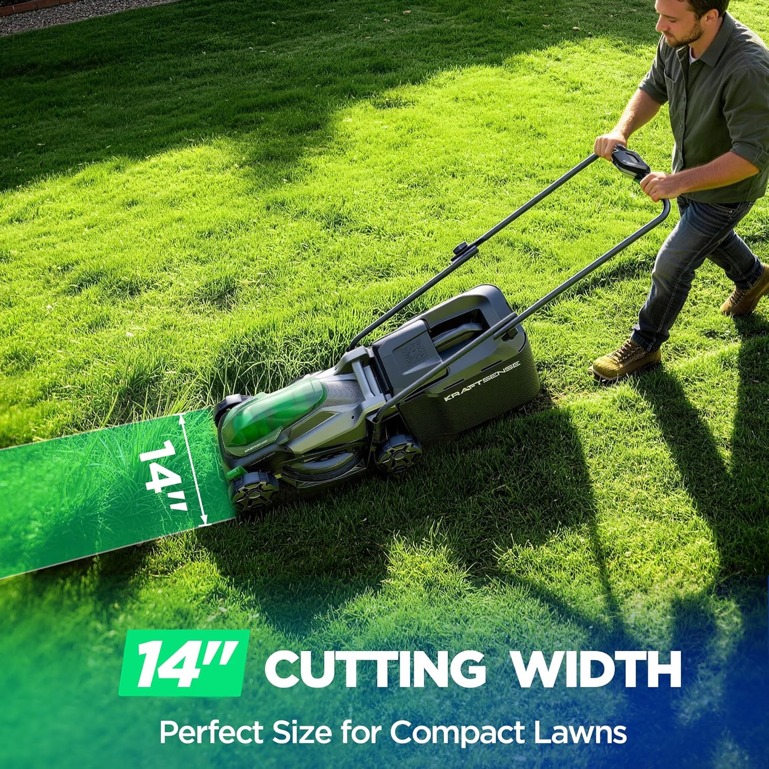 14" Cordless Lawn Mower, 20V Lightweight Push Mower with 5.0Ah Battery, Ultra-Quiet Motor for Small Yards, Lawn Care, Backyard Maintenance - Image 7